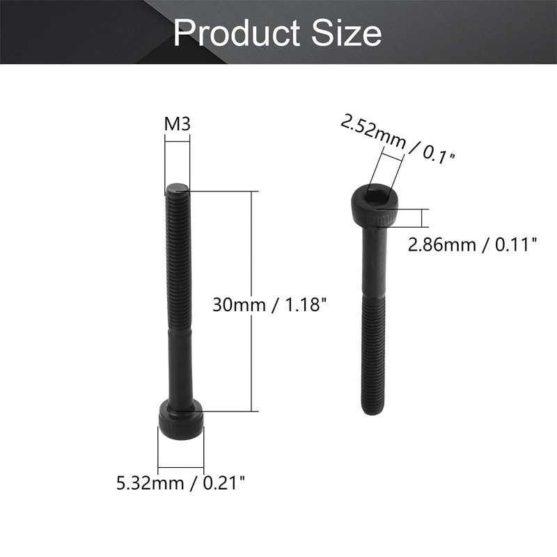 MroMax 50Pcs M3 x 30mm Socket Head Cap Screw Bolts, Grade 12.9 Alloy Steel, Black Oxide Finish, Metric Allen Hex Drive, Partially Thread, for Use in Various DIY Projects - Image 2